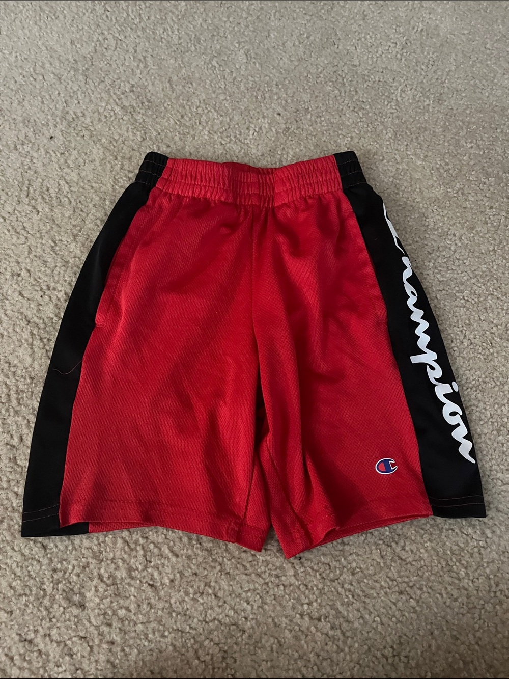 Champion Red Kids Athletic Shorts with Black Side Panels